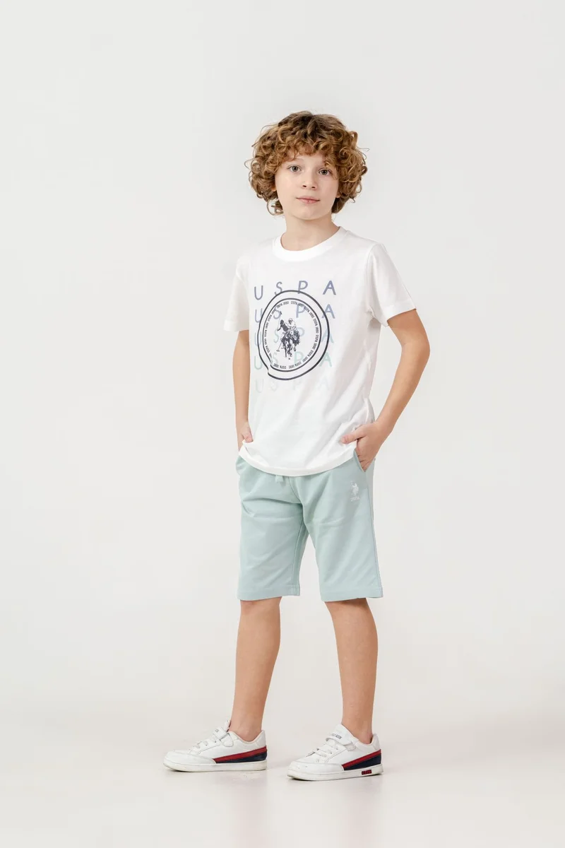 يو اس بولو اسن U.S. Polo Assn. Boys White Bermuda Set
